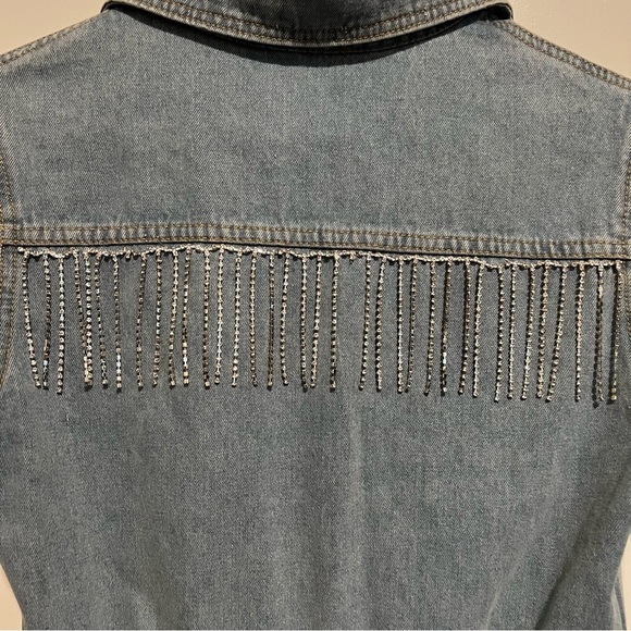 Blue B Rhinestone Fringe Light Wash Denim Romper Western Sparkle Size Small - Picture 15 of 15